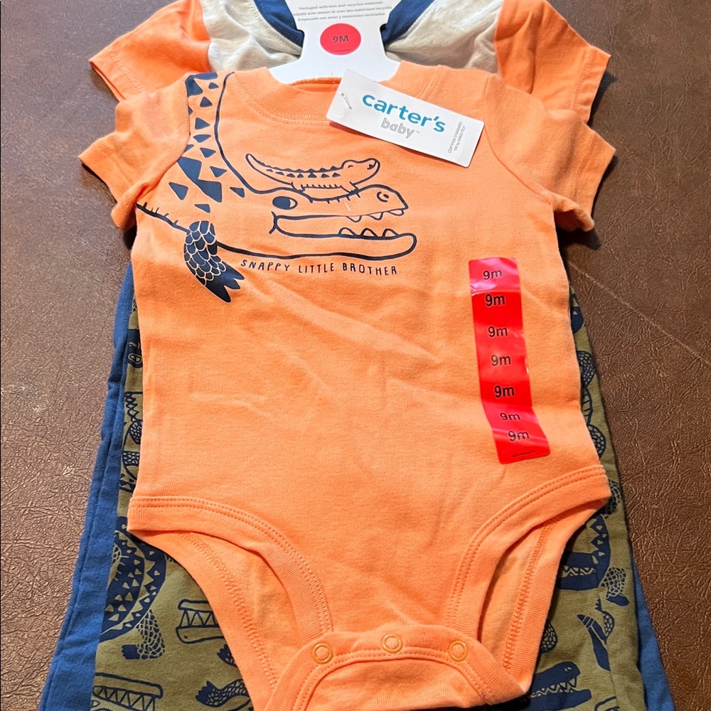 Carter's Orange Dinosaur Bodysuit Set - Picture 1 of 4